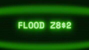 gammal grön TV skärm som visar text översvämning zon visas i slumpmässig tekniskt fel och kodning stil video