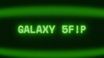 velho verde televisão tela mostrando texto galáxia Visão aparecendo dentro aleatória falha e codificação estilo video