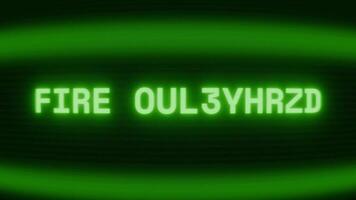 gammal grön TV skärm som visar text brand utbrott visas i slumpmässig tekniskt fel och kodning stil video