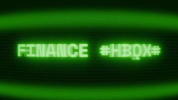 Old green TV screen showing text FINANCE REPORT appearing in random glitch and coding style video