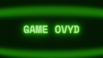 Old green TV screen showing text GAME OVER appearing in random glitch and coding style video