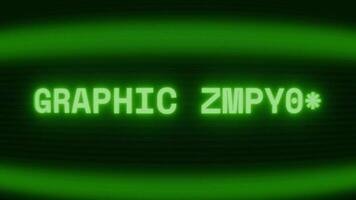 Old green TV screen showing text GRAPHIC TABLET appearing in random glitch and coding style video