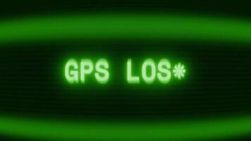 gammal grön TV skärm som visar text gps förlorat visas i slumpmässig tekniskt fel och kodning stil video