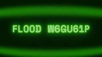 velho verde televisão tela mostrando texto inundar Atenção aparecendo dentro aleatória falha e codificação estilo video