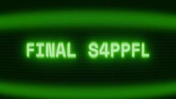 Old green TV screen showing text FINAL SIGNAL appearing in random glitch and coding style video
