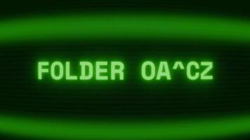 Old green TV screen showing text FOLDER EMPTY appearing in random glitch and coding style video