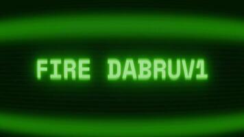 gammal grön TV skärm som visar text brand fara visas i slumpmässig tekniskt fel och kodning stil video