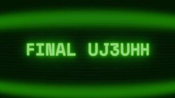 gammal grön TV skärm som visar text slutlig uppdatering visas i slumpmässig tekniskt fel och kodning stil video