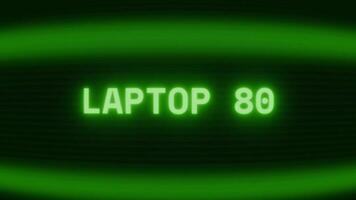 Old green TV screen showing text LAPTOP PC appearing in random glitch and coding style video