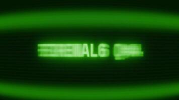 velho verde televisão tela mostrando texto firewall fora aparecendo dentro aleatória falha e codificação estilo video