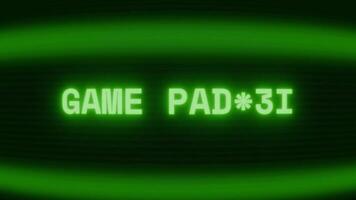 Old green TV screen showing text GAME PAUSED appearing in random glitch and coding style video