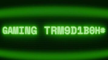 Old green TV screen showing text GAMING CONTROLLER appearing in random glitch and coding style video