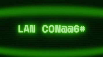 velho verde televisão tela mostrando texto lan conectar aparecendo dentro aleatória falha e codificação estilo video