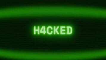 gammal grön TV skärm som visar text h4ckad visas i slumpmässig tekniskt fel och kodning stil video