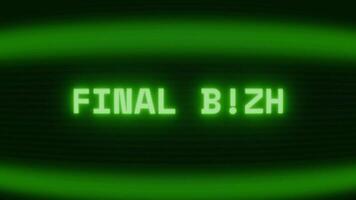Old green TV screen showing text FINAL BOSS appearing in random glitch and coding style video