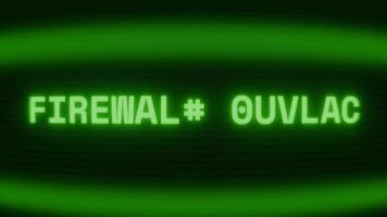 gammal grön TV skärm som visar text brandvägg aktiva visas i slumpmässig tekniskt fel och kodning stil video