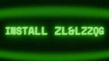 gammal grön crt skärm som visar text Installera komplett visas i slumpmässig tekniskt fel och kodning stil video