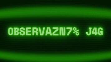 gammal grön crt skärm som visar text observation logga visas i slumpmässig tekniskt fel och kodning stil video