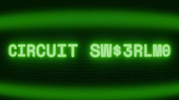 Old green CRT screen showing text CIRCUIT OVERLOAD appearing in random glitch and coding style video
