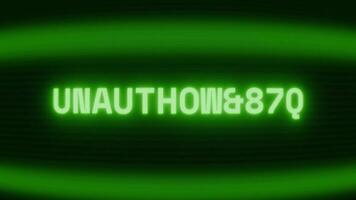 gammal grön crt skärm som visar text obehörig visas i slumpmässig tekniskt fel och kodning stil video