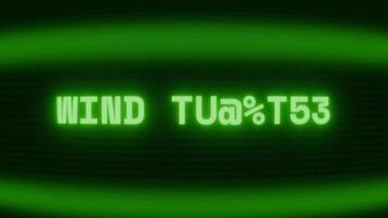 gammal grön crt skärm som visar text vind turbin visas i slumpmässig tekniskt fel och kodning stil video