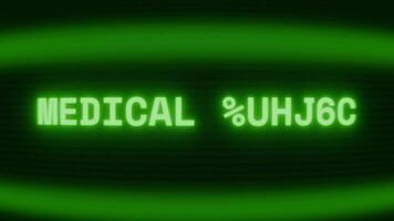 velho verde televisão tela mostrando texto médico alertas aparecendo dentro aleatória falha e codificação estilo video