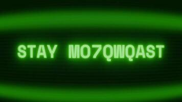 Old green CRT screen showing text STAY MOTIVATED appearing in random glitch and coding style video