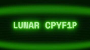 gammal grön TV skärm som visar text lunar krater visas i slumpmässig tekniskt fel och kodning stil video