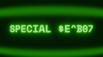 gammal grön TV skärm som visar text särskild effekt visas i slumpmässig tekniskt fel och kodning stil video