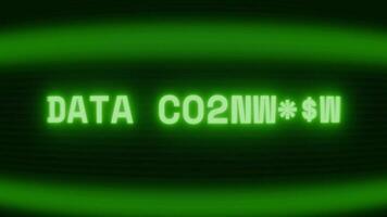Old green TV screen showing text DATA CORRUPT appearing in random glitch and coding style video