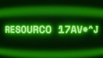 gammal grön crt skärm som visar text resurs saknas visas i slumpmässig tekniskt fel och kodning stil video