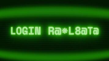 Old green TV screen showing text LOGIN REQUIRED appearing in random glitch and coding style video