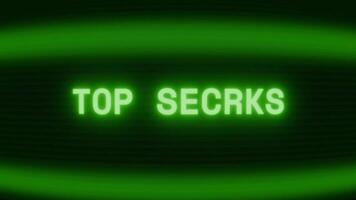 gammal grön crt skärm som visar text topp hemlighet visas i slumpmässig tekniskt fel och kodning stil video