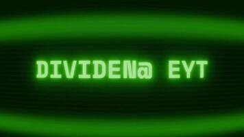 vecchio verde crt schermo mostrando testo dividendo pagare apparendo nel casuale problema tecnico e codifica stile video