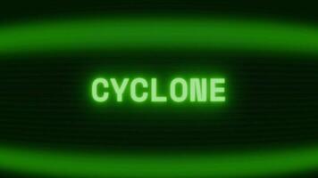 vecchio verde crt schermo mostrando testo ciclone apparendo nel casuale problema tecnico e codifica stile video