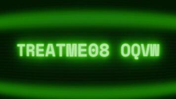 Old green CRT screen showing text TREATMENT PLAN appearing in random glitch and coding style video