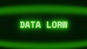 Old green CRT screen showing text DATA LOST appearing in random glitch and coding style video