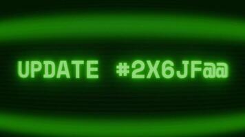 gammal grön crt skärm som visar text uppdatering komplett visas i slumpmässig tekniskt fel och kodning stil video