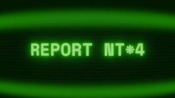 gammal grön crt skärm som visar text Rapportera användare visas i slumpmässig tekniskt fel och kodning stil video