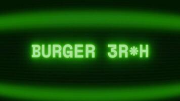 gammal grön crt skärm som visar text burger måltid visas i slumpmässig tekniskt fel och kodning stil video