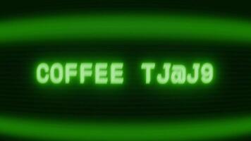 gammal grön crt skärm som visar text kaffe ha sönder visas i slumpmässig tekniskt fel och kodning stil video