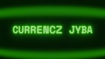 gammal grön crt skärm som visar text valuta Betygsätta visas i slumpmässig tekniskt fel och kodning stil video