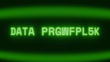 Old green CRT screen showing text DATA PROTECTED appearing in random glitch and coding style video