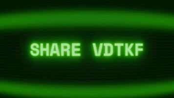 Old green TV screen showing text SHARE appearing in random glitch and coding style video