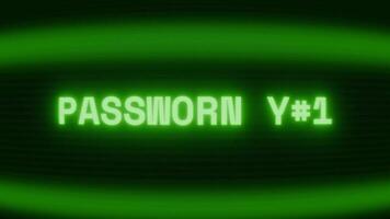 gammal grön crt skärm som visar text Lösenord uppsättning visas i slumpmässig tekniskt fel och kodning stil video