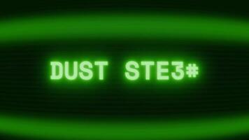 gammal grön crt skärm som visar text damm storm visas i slumpmässig tekniskt fel och kodning stil video