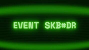 gammal grön crt skärm som visar text händelse börjar visas i slumpmässig tekniskt fel och kodning stil video