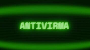 Old green CRT screen showing text ANTIVIRUS appearing in random glitch and coding style video