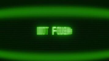 velho verde crt tela mostrando texto não encontrado aparecendo dentro aleatória falha e codificação estilo video