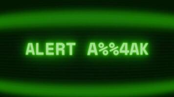 gammal grön crt skärm som visar text varna aktiva visas i slumpmässig tekniskt fel och kodning stil video
